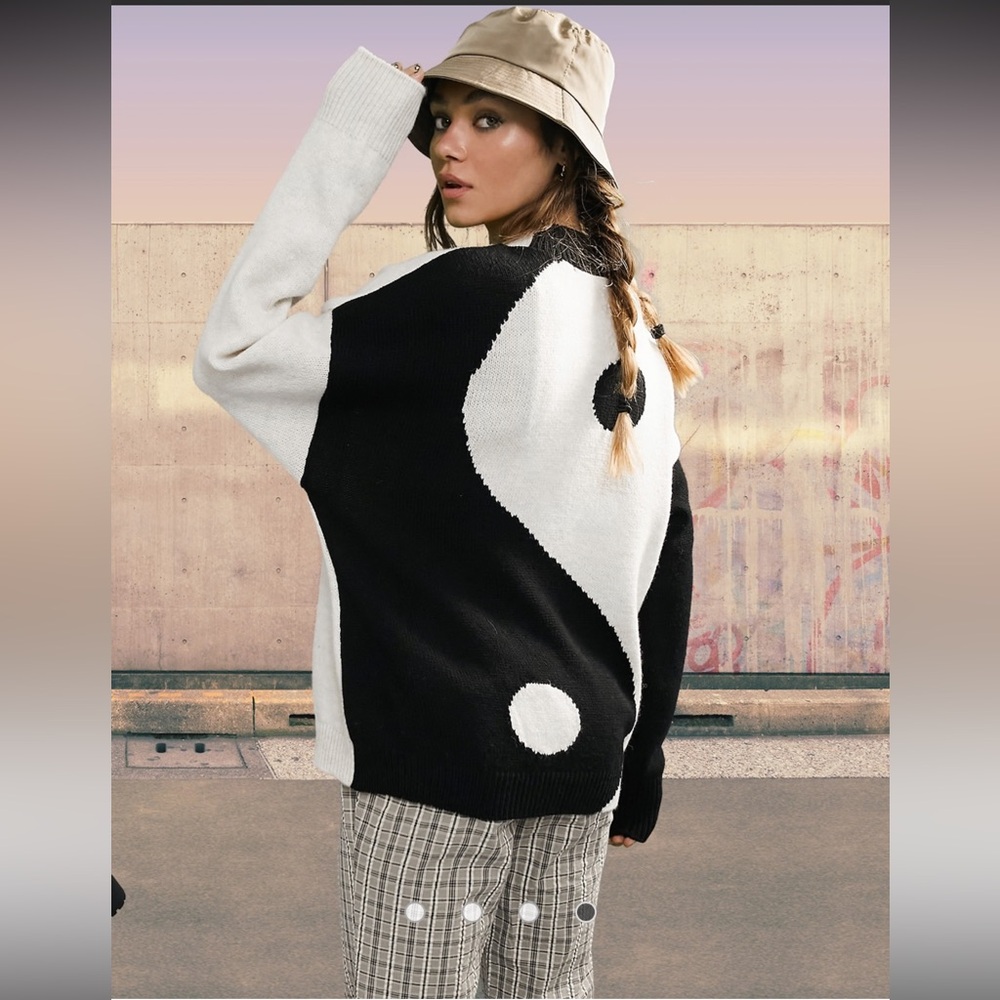 ASOS DESIGN Women’s black and white crew neck sweater with yin yang print